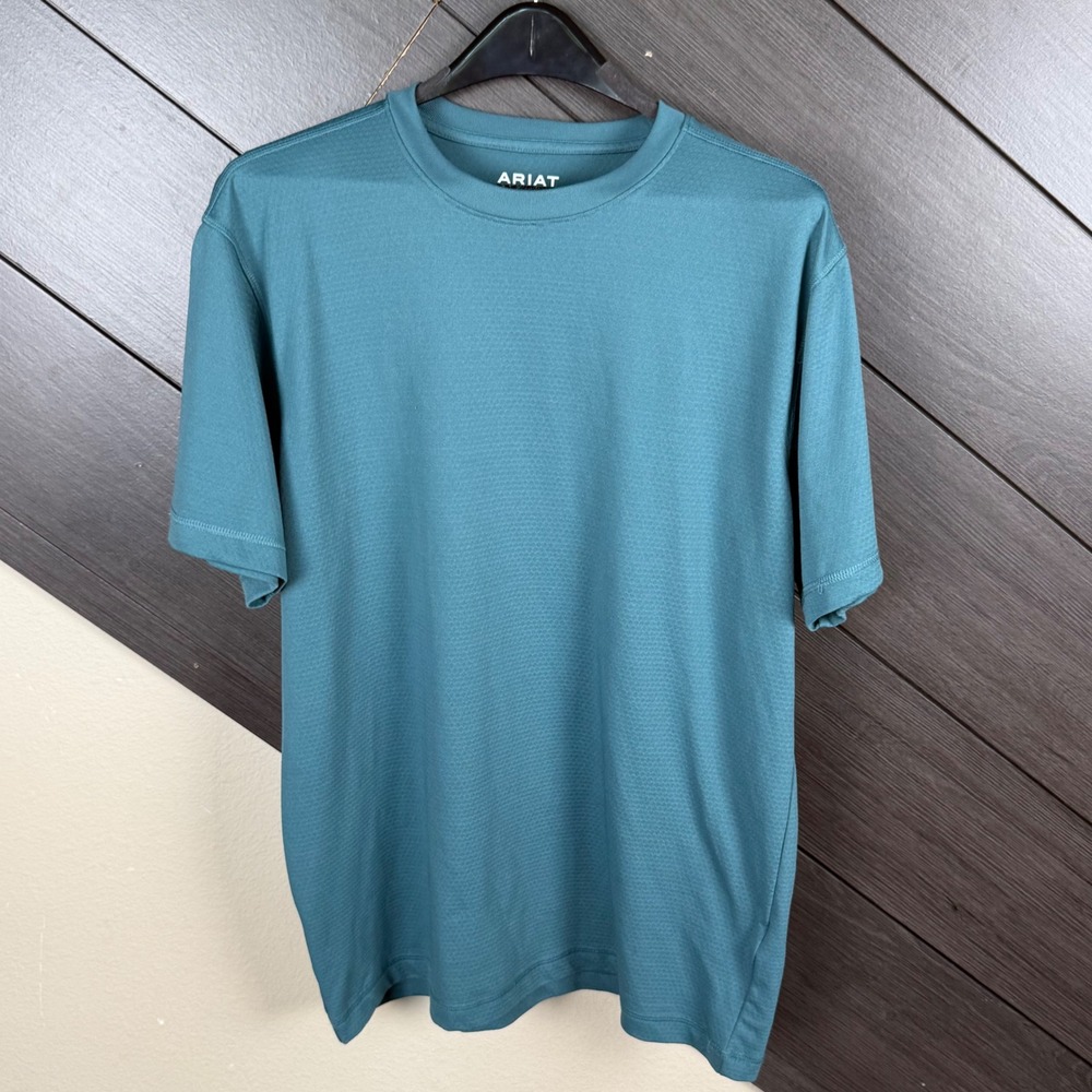 Ariat Rebar Men's Work T-Shirt Medium Teal Moisture Wicking Performance Logo